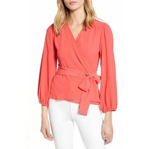 Chelsea28 Women's Long Sleeve Wrap Blouse Top In Coral Size XXS $139
